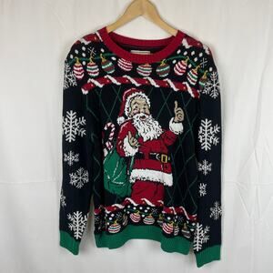 Ugly Holiday Sweater Santa Christmas Crew Neck Sweater Black Long Sleeve XXL